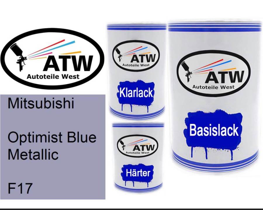 Mitsubishi, Optimist Blue Metallic, F17: 500ml Lackdose + 500ml Klarlack + 250ml Härter - Set, von ATW Autoteile West.